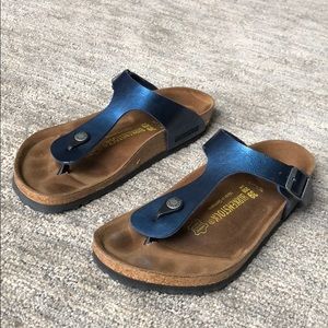 Metallic blue Birkenstock sandals